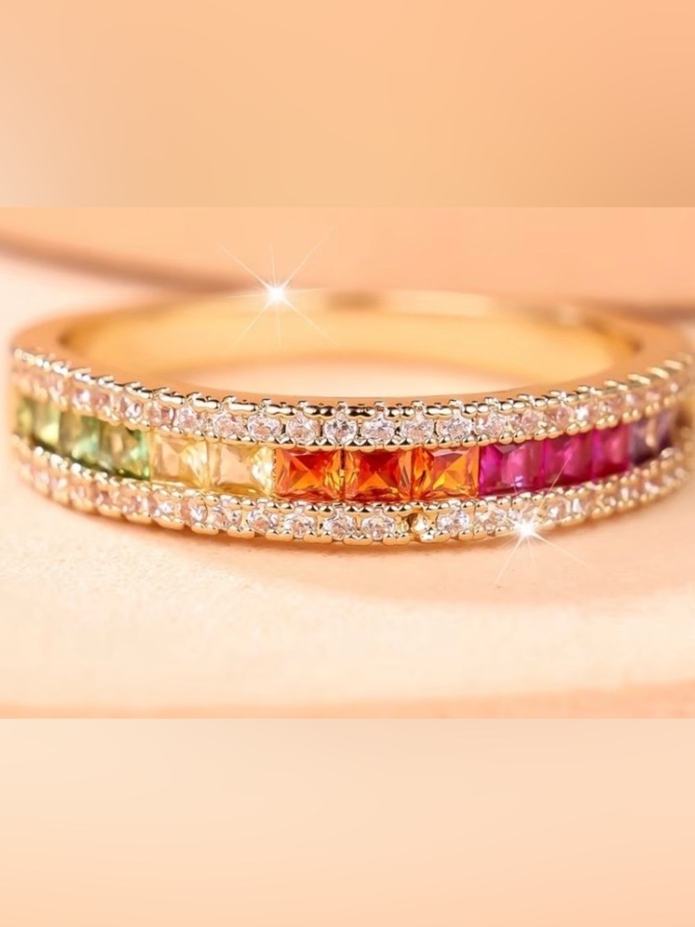 Gold Rainbow CZ Eternity Ring - Multicolor